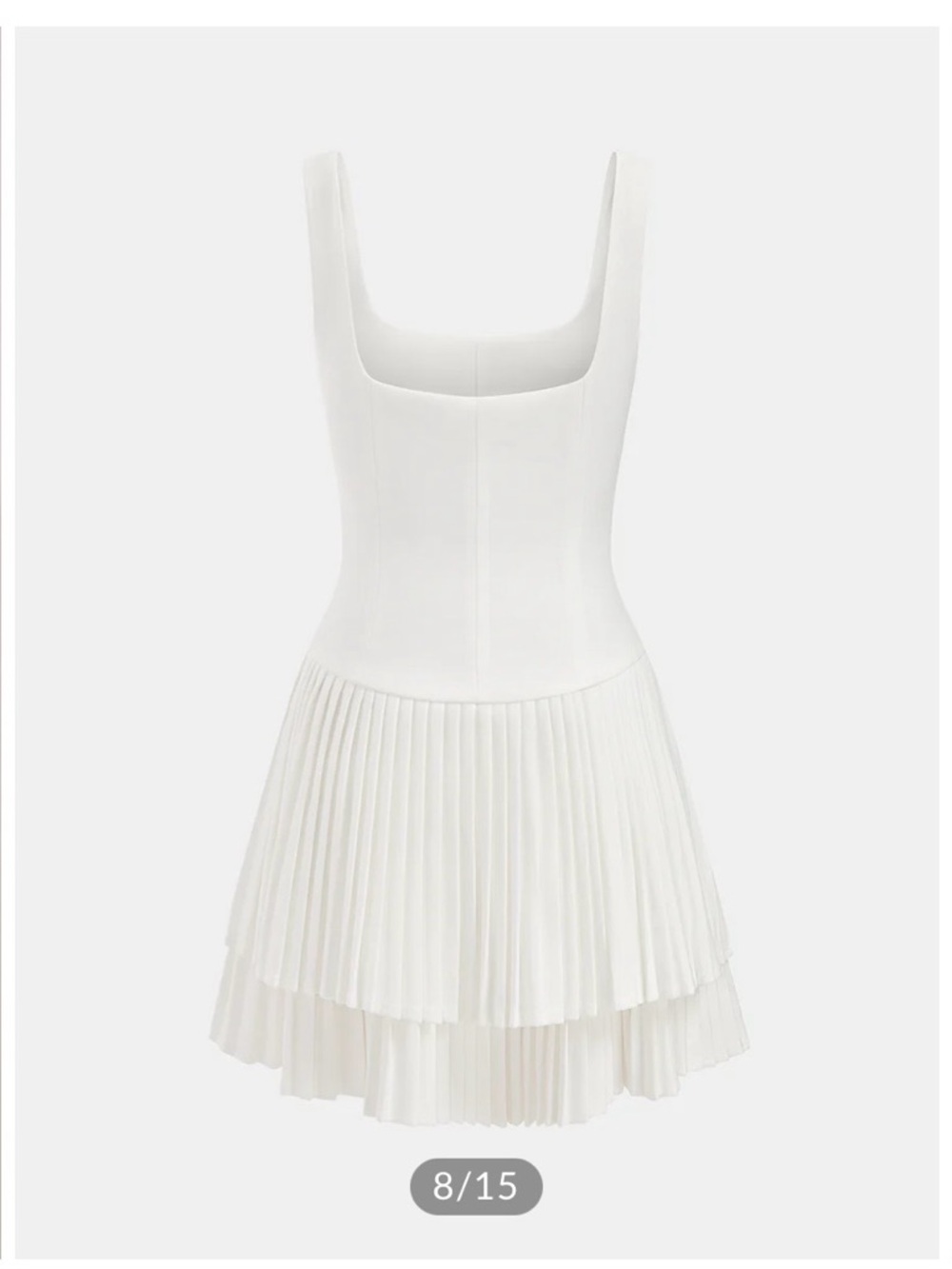 White Pleated Tiered Mini Dress - Picture 8 of 9